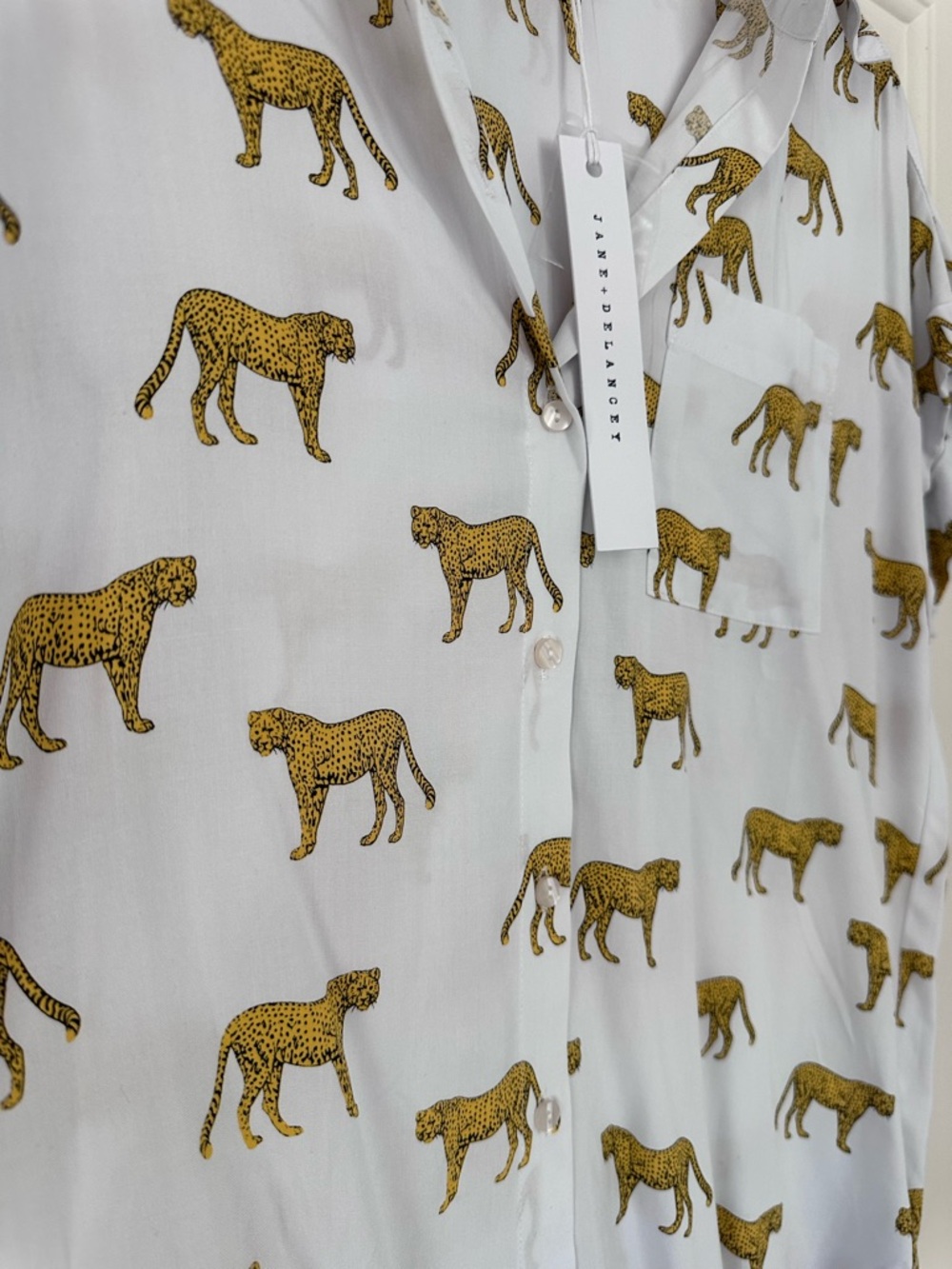 NWT White Button-Up Shirt with Cheetah Print